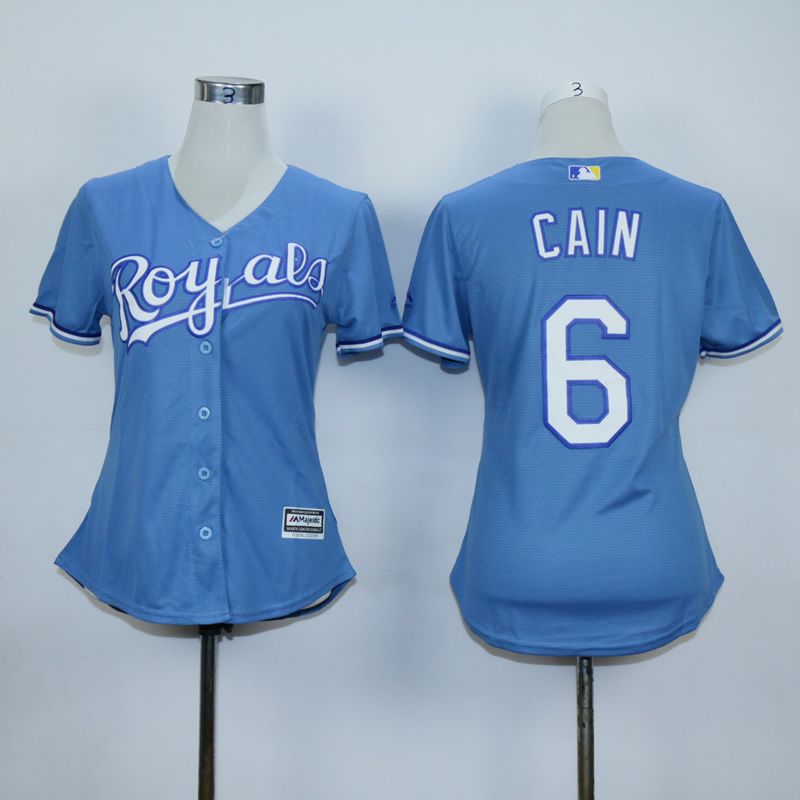 Women Kansas City Royals 6 Cain Light Blue MLB Jerseys